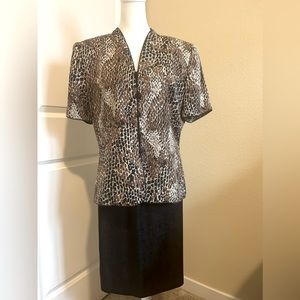 Adrianna Papell Women’s Silk Skirt Suit Snake Print Brown/Black/Cream Size 12